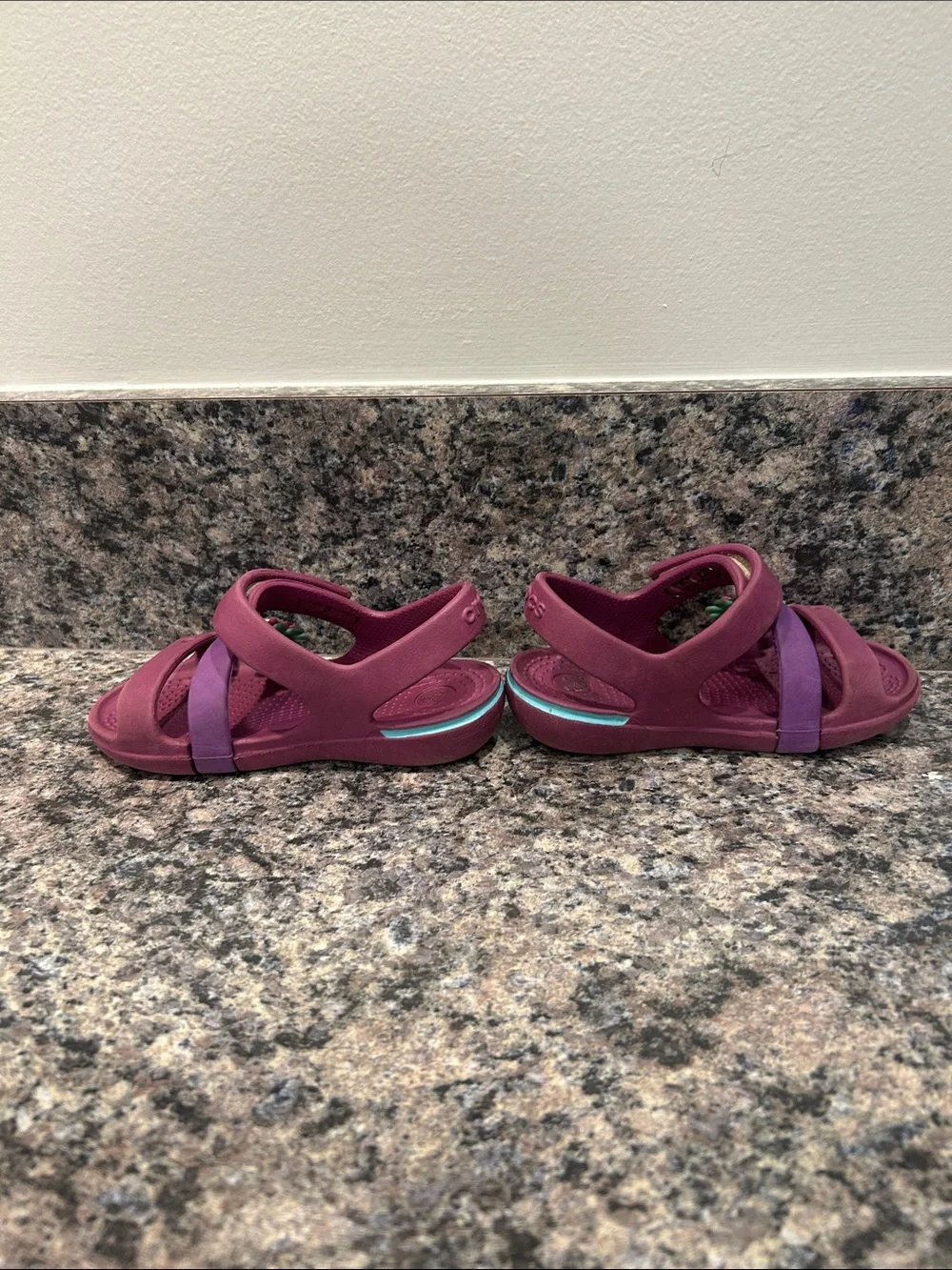 CROCS Girls Purple and Teal Flower Strap Sandals